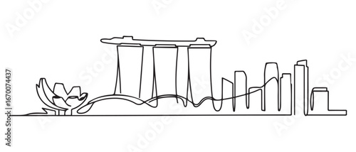 Singapore Skyline Landmark Single Line Drawing. with white background