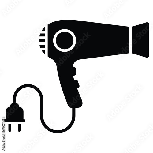 Simple dark hair dryer silhouette isolated on white background
