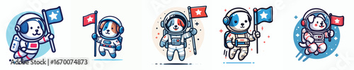 Adorable Dog Astronaut Vector Set – Cute Space Puppy Illustrations