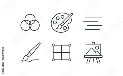 simple outline stroke icon isolated on white background: pigment blend palette mix fade lines stroke brush design field art icon