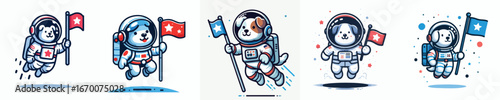 Cute Astronaut Dog Vector Collection – Space Adventure Illustration