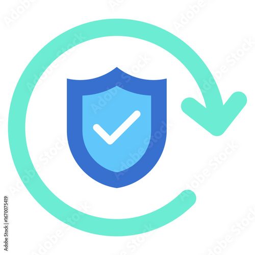 Security Recheck Flat Green Blue Icon Design Vector - circular arrow with a shield representing refreshed or updated security system status