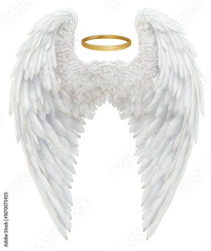 white angel wings with a golden halo, jpeg, png, transparent
