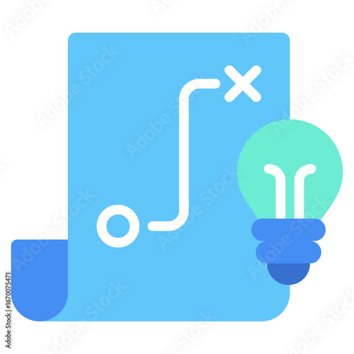 Strategy Idea Flat Green Blue Icon Design Vector - planning document with a lightbulb, symbolizing a tactical idea or innovative strategy
