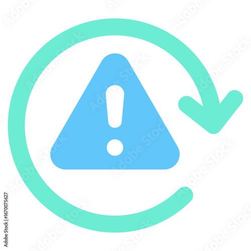 Alert Refresh Flat Green Blue Icon Design Vector - Circular arrow with warning triangle, symbolizing alert updates or system refresh notifications