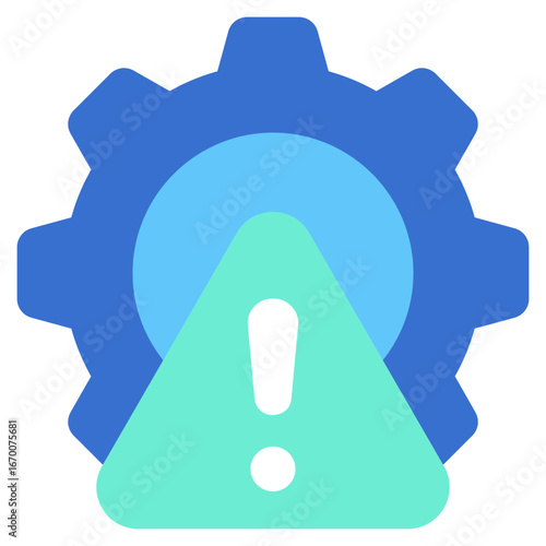Configuration Risks Flat Green Blue Icon Design Vector - Gear with an alert mark, signifying configuration risks or protection issues