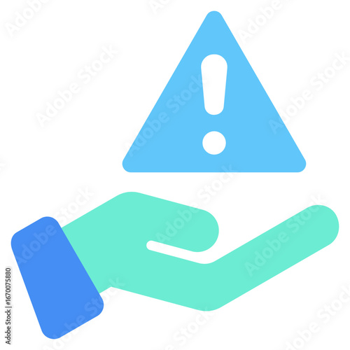 Risk Management Flat Green Blue Icon Design Vector - Hand holding warning sign, representing care, safety, and risk management control