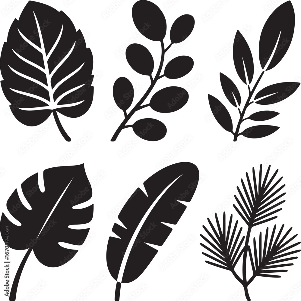 Obraz premium Botanical Plant Silhouette Icons Collection