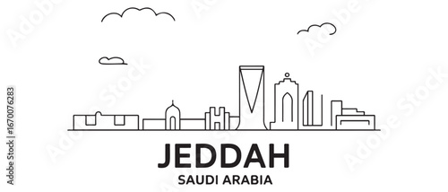 Jeddah Line Art Skyline Saudi Arabia Minimalist Vector. with white background