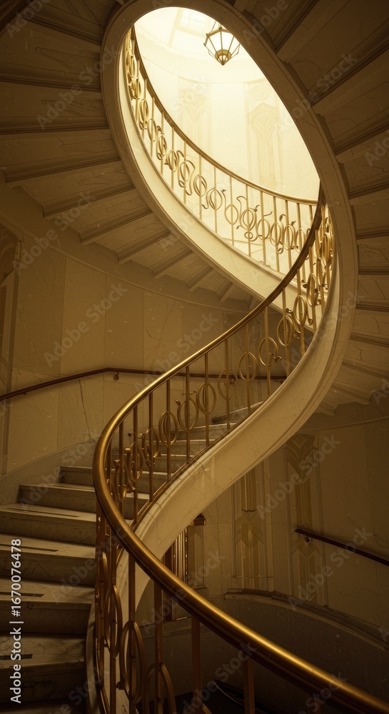 Obraz premium Elegant spiral staircase with ornate gold railing