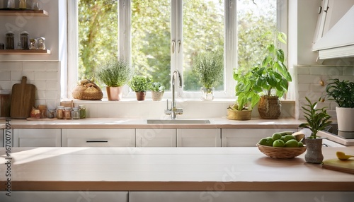 bright kitchen with white counters by window
