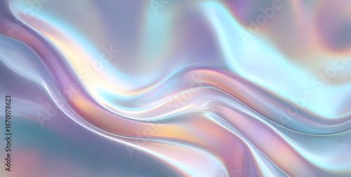 A blurry, iridescent holographic background with an abstract pattern of flowing lines and curves in pastel colors. 