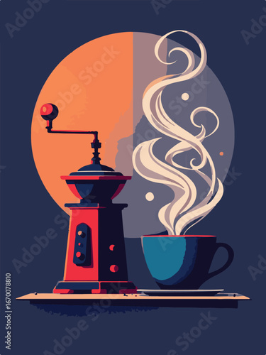 Modern Coffee Machine with Hot Cup of Coffee