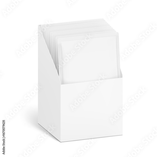 Blank open show box with sachet mockup. Vector illustration isolated on white background. Easy to use for your product. EPS10.