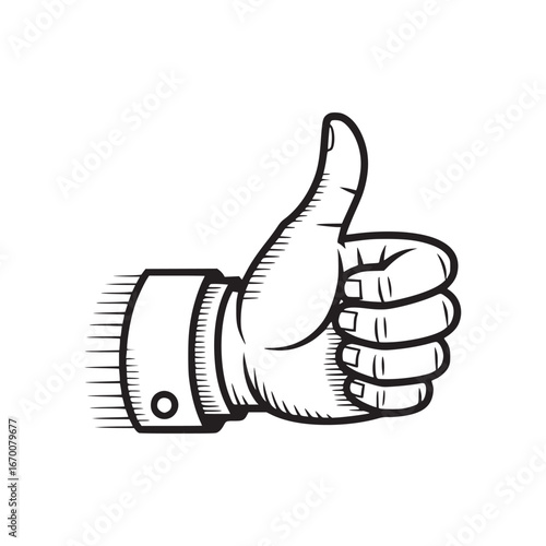 A graphic illustration of a hand giving a thumbs up with a cuff on a white background design art