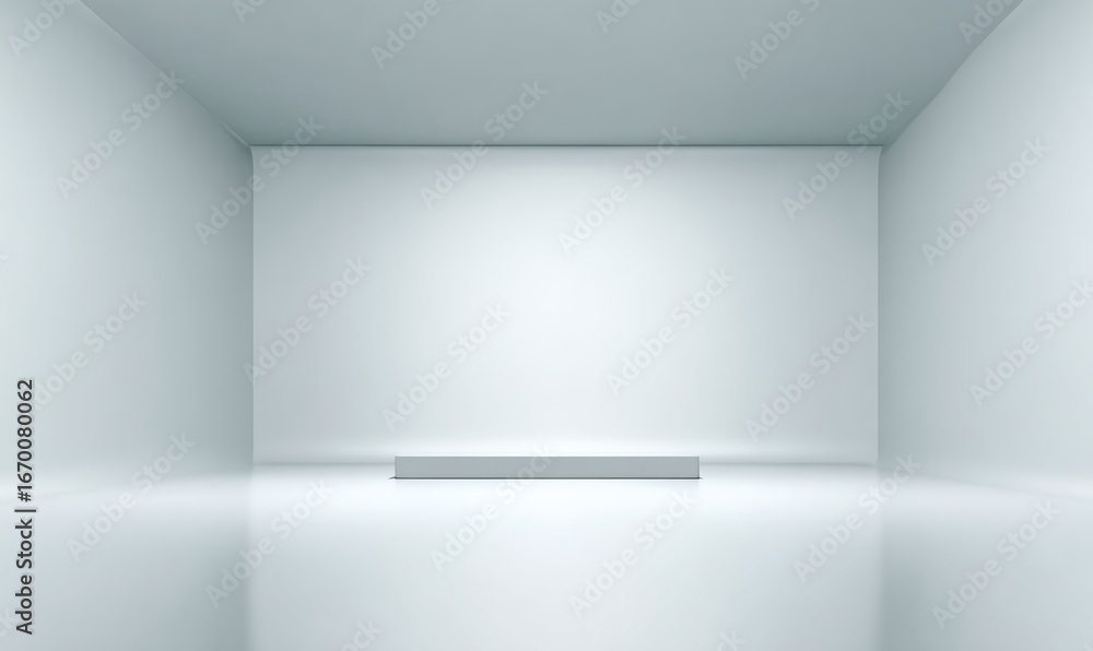 custom made wallpaper toronto digitalClean, minimalist box room with subtle illumination. A small platform sits in the center of the glossy floor. Simple, pristine, and modern