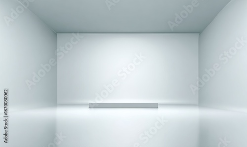 Wallpaper Mural Clean, minimalist box room with subtle illumination. A small platform sits in the center of the glossy floor. Simple, pristine, and modern Torontodigital.ca