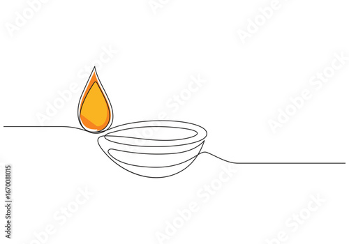 Diya Oil Lamp Line Art, Diya Lamp One Line Art Celebrating Light and Traditions, Diya Lamp Continuous Line Art