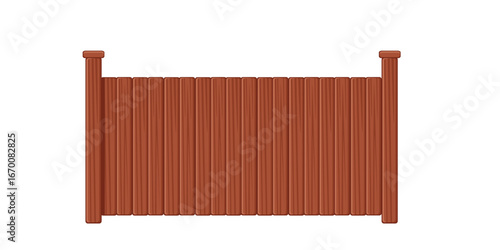 Brown wooden privacy fence panel with vertical planks and posts. Solid construction for backyard security and property boundaries. Traditional timber fencing design. Vector illustration isolated
