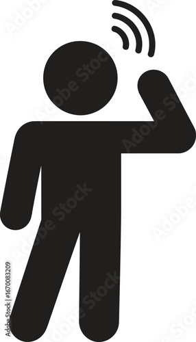 Listening person icon, hearing symbol, sound waves illustration, communication concept, audio perception, human ear attention, listening skill design, sound awareness