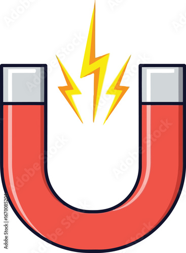 Red horseshoe magnet attracting yellow lightning bolts energy concept vector