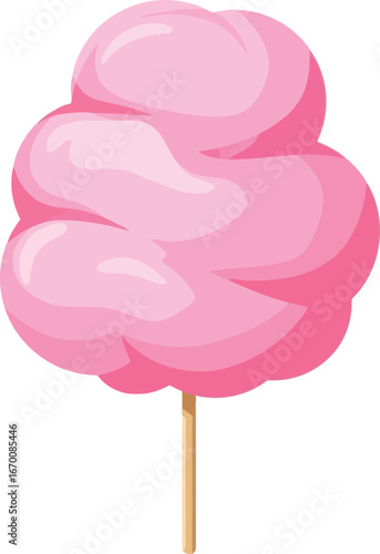 Sweet pink cotton candy treat on stick for fun festivals and sweet snack themes vector