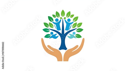 Hands holding a tree with people