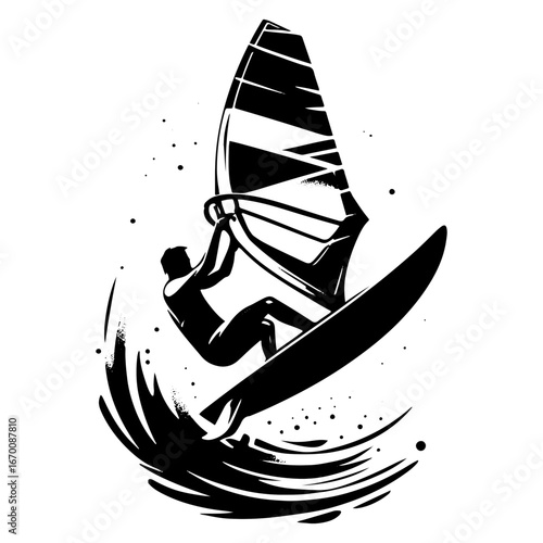 Windsurfer Carve Jump With Splash
