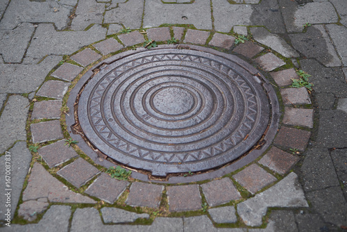 metal sewer lid on the street