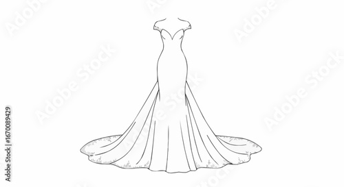 Elegant wedding dress design illustration in minimalist style  