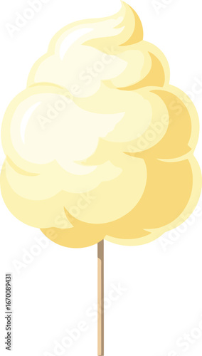 Sweet yellow cotton candy treat on stick fun carnival fairground snack vector