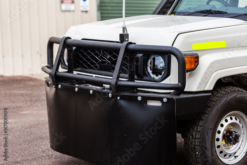front of new ute mining fleet pit vehicle with bullbar mudflap
