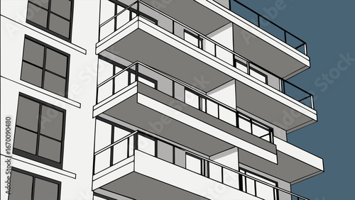 Modern Apartment Building Facade Architectural Design Balconies Windows Urban Exterior Contemporary Structure.