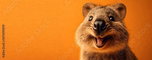 Quokka Smiling Portrait, the world's happiest animal, a small marsupial, looking up with a cheerful grin