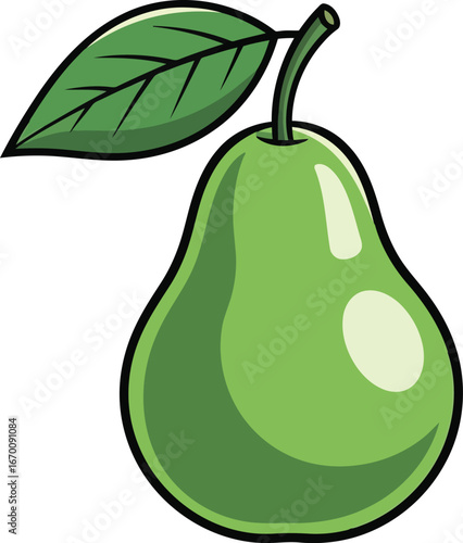 Fresh green pear with leaf isolated illustration healthy food vector