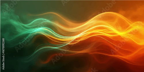 Abstract background of colorful flowing light waves with a vibrant smoky pattern