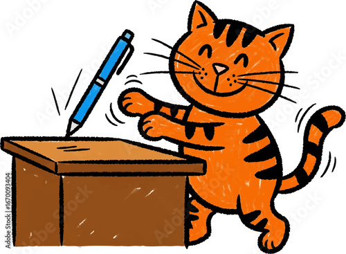 Cat Deliberately Pushing a Pen Off a Desk
