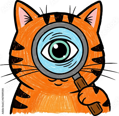 Detective Cat Investigating with a Magnifying Glass