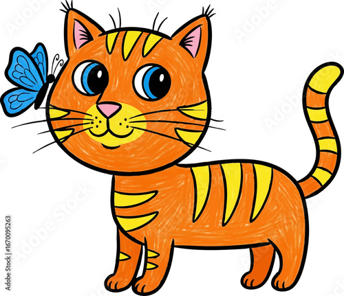Gentle Cat with a Butterfly on its Nose