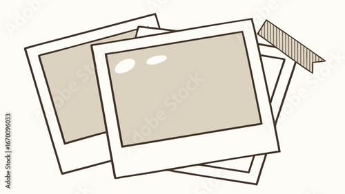 Stack of Blank Instant Photos with Corner Decoration.