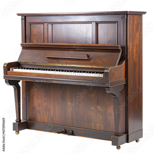 Antique Piano: A majestic antique piano stands elegantly, its dark wooden exterior showcasing timeless beauty.