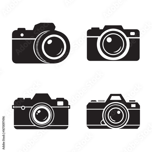 Four Simple Black Silhouette Camera Icons