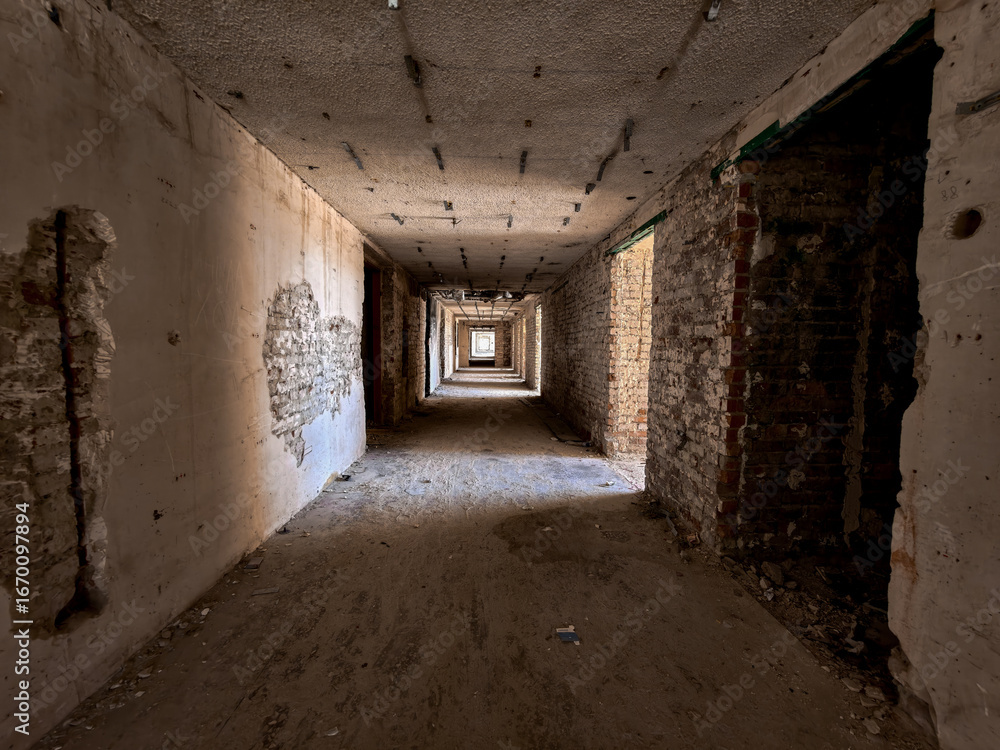 Fototapeta premium inside a building burned down and destroyed during the war in a city in Ukraine