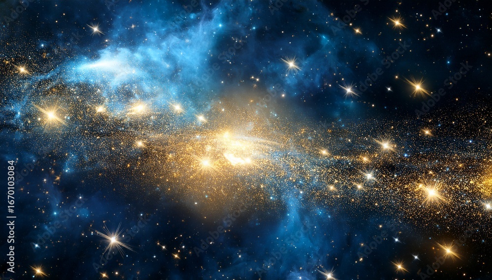 Naklejka premium abstract blue and gold nebula with sparkling stars