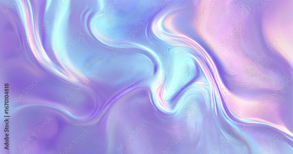 Obraz premium A soft, pastel purple and blue gradient background with swirling shapes that give the impression of flowing liquid metal or iridescent holographic textures. 