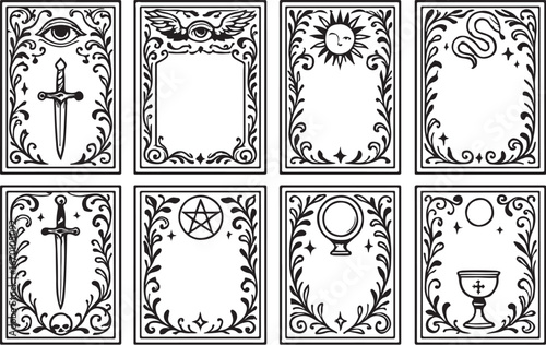 tarot card frame set mystical hand drawn borders divination symbols