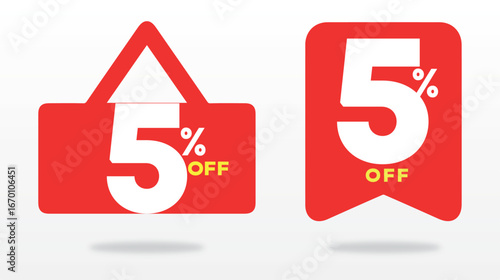 5% off. Sale, shop, day, sticker, tag, label, promo, marketing, offer, market, advertising, poster, price, value, store, product. Set, vector, icon, sign