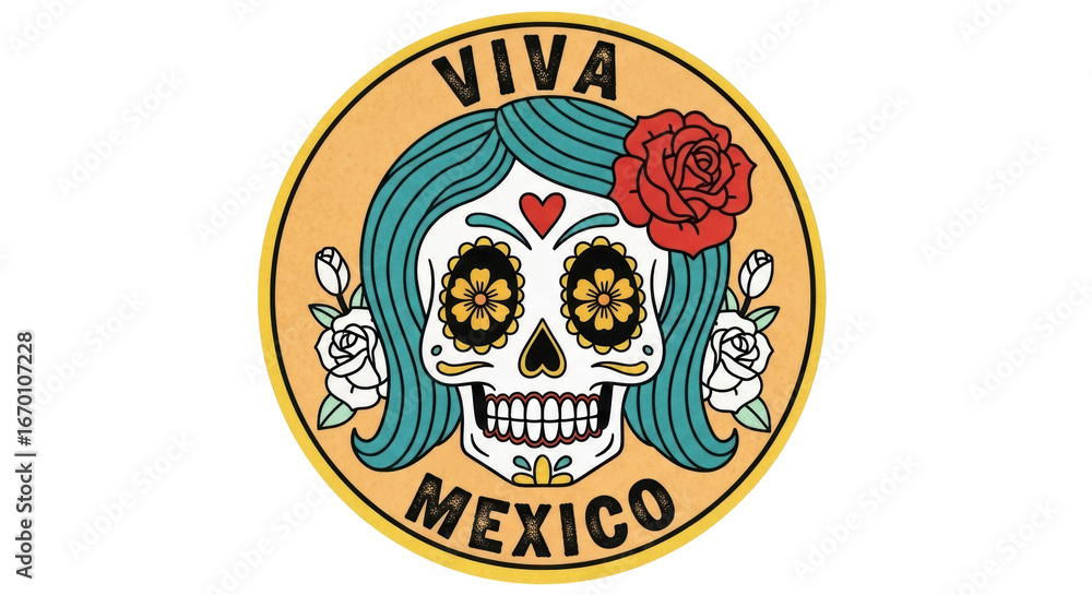 Naklejka premium Isolated Viva Mexico Skull Design