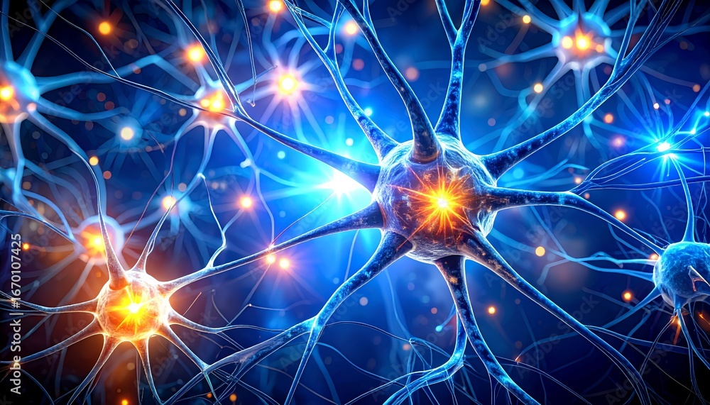 Fototapeta premium Visualization of an Active Neuron with Electrical Impulses 