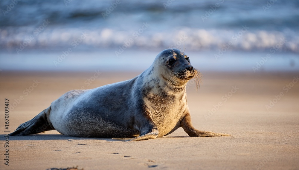 Fototapeta premium seal on sandy beach at dutch coast